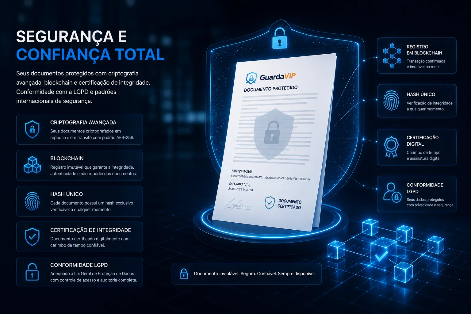 Documento protegido pelo Guarda VIP: criptografia avançada, blockchain, hash único, certificação digital e conformidade LGPD