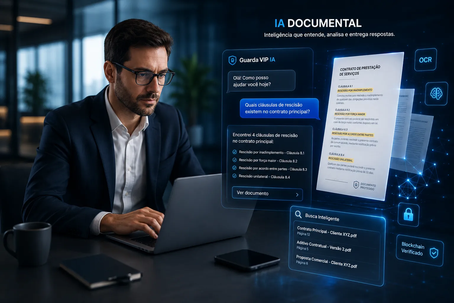 Analista conversando com documentos pela IA do Guarda VIP